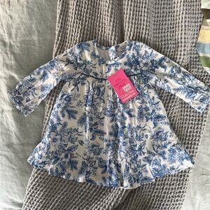 Ruffle Butts Blue and White Floral Long Sleeve Dress